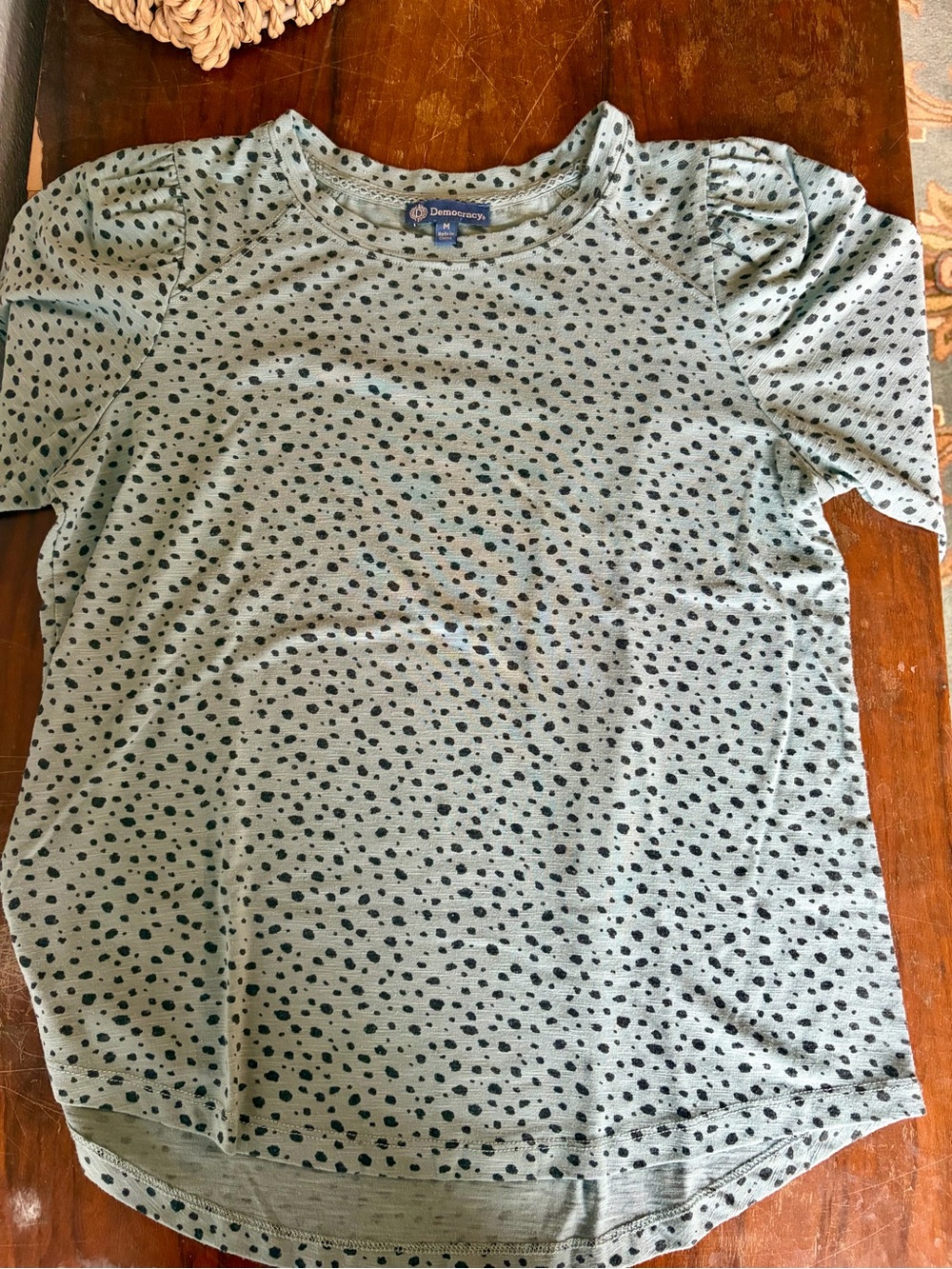 Democracy Women’s 1/4 Sleeve Top Blue Black Polka Dot Medium